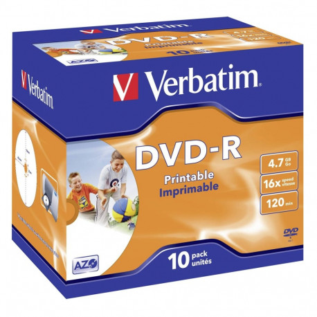 1x10 Verbatim DVD-R 4,7GB 16x kiirus, Jewel Case, prinditav