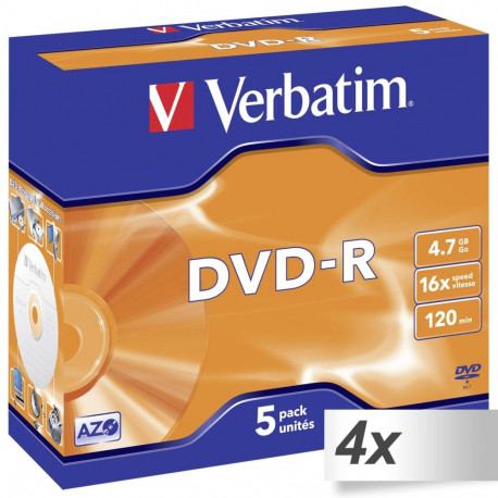 4x5 Verbatim DVD-R 4,7GB 16x kiirus, Jewel Case
