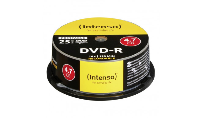 1x25 Intenso DVD-R 4,7GB 16x kiirus Cakebox prinditav
