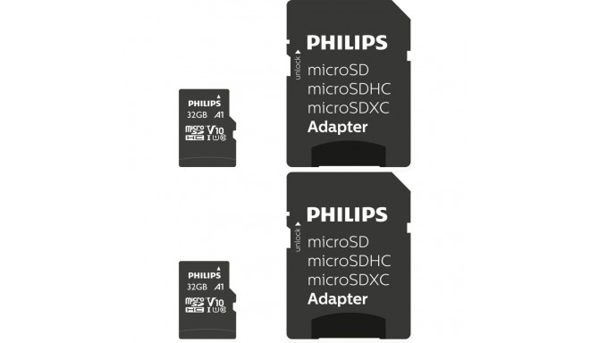 Philips MicroSDHC 2-pakk 32GB Class 10 UHS-I U1 koos adapteriga