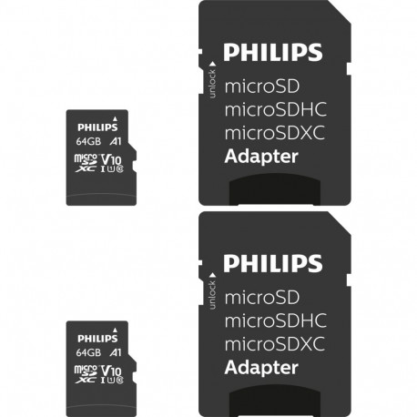 Philips MicroSDXC 2-pakk 64GB Class 10 UHS-I U1 koos adapteriga