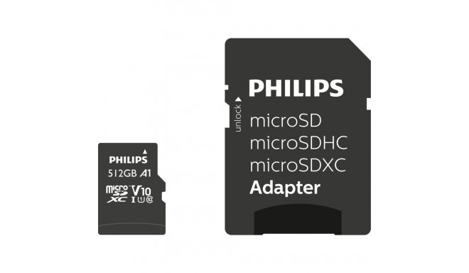 Philips MicroSDXC Kaart 512GB Class 10 UHS-I U1 koos Adapteriga