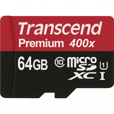 Transcend microSDXC 64GB Class 10 UHS-I U1 400x + SD Adapter