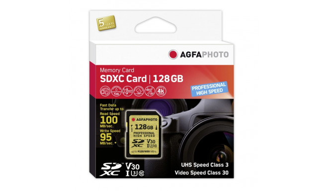 AgfaPhoto SDXC UHS I 128GB professionaalne suure kiirusega U3 V30