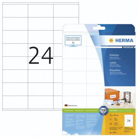 Herma Labels             70x36 25 Sheets DIN A4 600 pcs. 4360