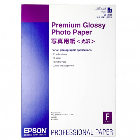Epson Premium Glossy fotopaber A2, 25 lehte, 255g S042091