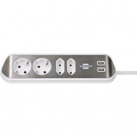 Brennenstuhl estilo Corner 4-way Extension Lead silver/white