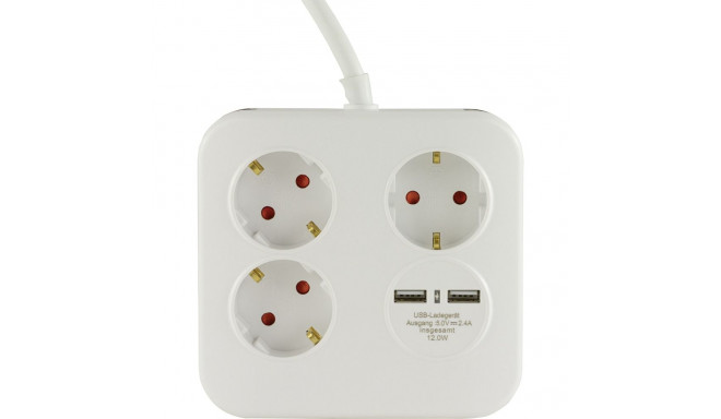 REV PowerQuad 3-kordne 2x USB valge pikendusjuhe