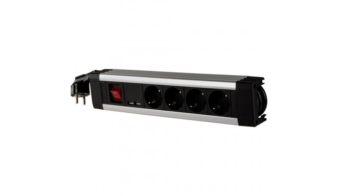 REV Multiple Socket Outlet black 4-fold + KS USB SupraLine switch
