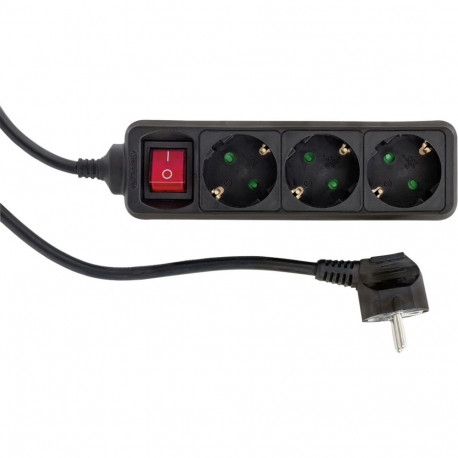 REV Socket line 3-fold 1,4 m black w. switch