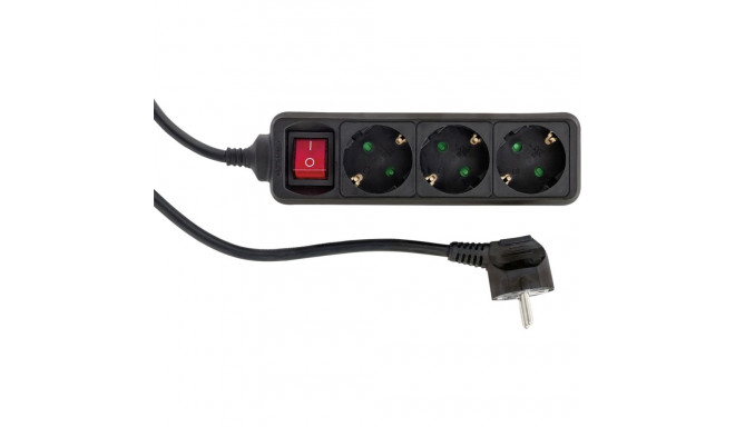 REV Socket line 3-fold 1,4 m black w. switch