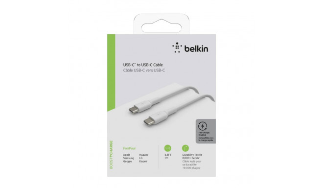 Belkin USB-C/USB-C kaabel 2m PVC, valge CAB003bt2MWH