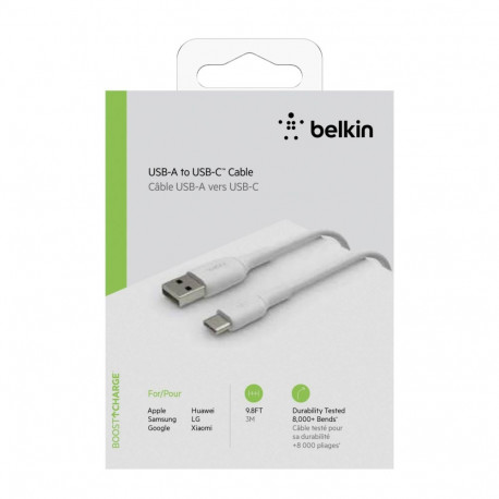 Belkin USB-C/USB-A kaabel 3m PVC, valge CAB001bt3MWH
