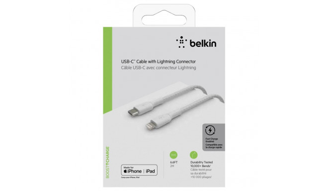 Belkin Lightning/USB-C Cable 2m braided, mfi cert., white