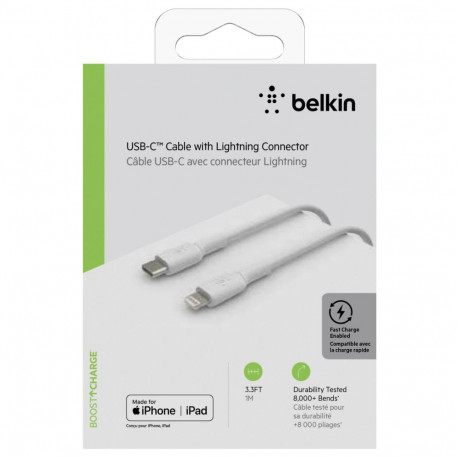 Belkin Lightning/USB-C kaabel 1m PVC, mfi sertifitseeritud, valge