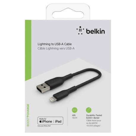 Belkin Lightning to USB-A Cable 15cm, PVC, black, mfi cert.