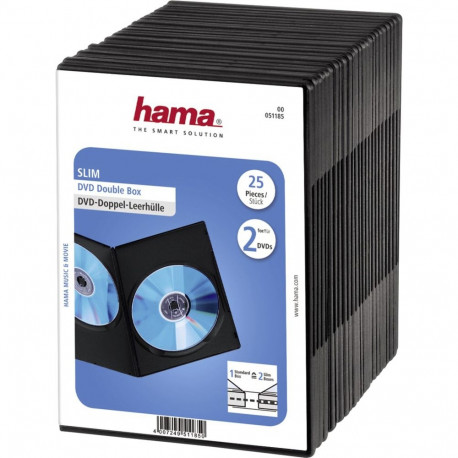 Hama Slim DVD Double Jewel Case 25-pakk, must 51185
