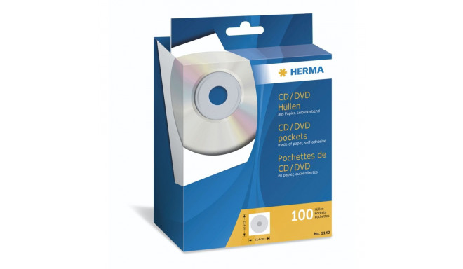 Herma CD/DVD Sleeves     124x124 100 pcs white self-adhesive 1140