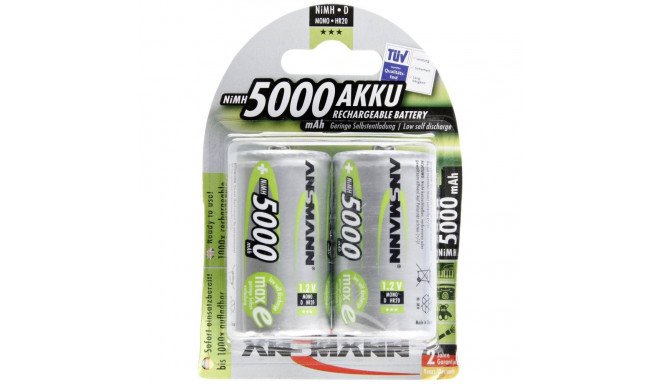 1x2 Ansmann maxE NiMH laetav aku Mono D 5000 mAh 5030922