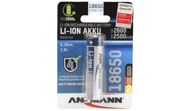 Ansmann Li-Ion 18650 2600mAh 3,6V aku 9,36Wh 1307-0000