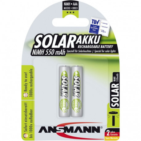 1x2 Ansmann maxE NiMH laetav aku Micro AAA 550 mAh päikesepatarei