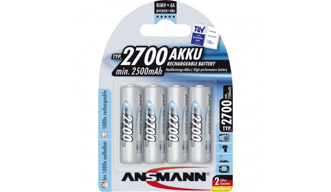 1x4 Ansmann laetav patarei 2700 Mignon AA 2500 mAh