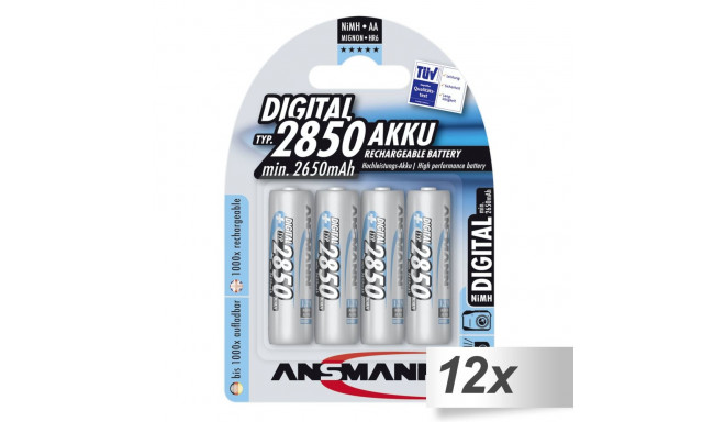 12x4 Ansmann NiMH aku 2850 Mignon AA 2650 mAh digitaalne
