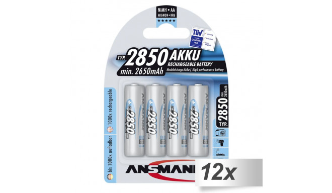 12x4 Ansmann NiMH aku 2850 Mignon AA 2650 mAh