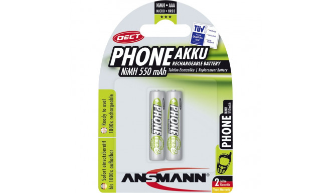 1x2 Ansmann maxE NiMH laetav aku Micro AAA 550 mAh DECT telefon