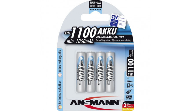 1x4 Ansmann NiMH laetav aku 1100 Micro AAA 1050 mAh
