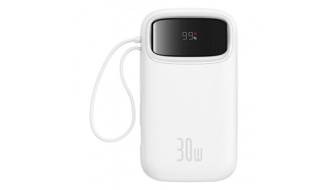 Baseus QPow 2 20000mAh 30W Power Bank with 2 Built-in USB-C Cables - White