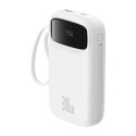 Baseus QPow 2 20000mAh 30W Power Bank with 2 Built-in USB-C Cables - White