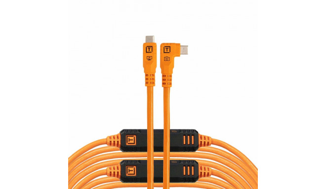 TetherPro Optima 10G USB-C, 9.4m, Straight to Right, Orange