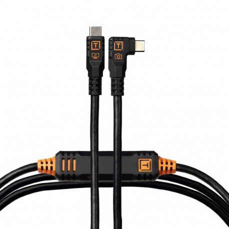 TetherPro Optima 10G USB-C, 4.6m, Straight to Right, Black