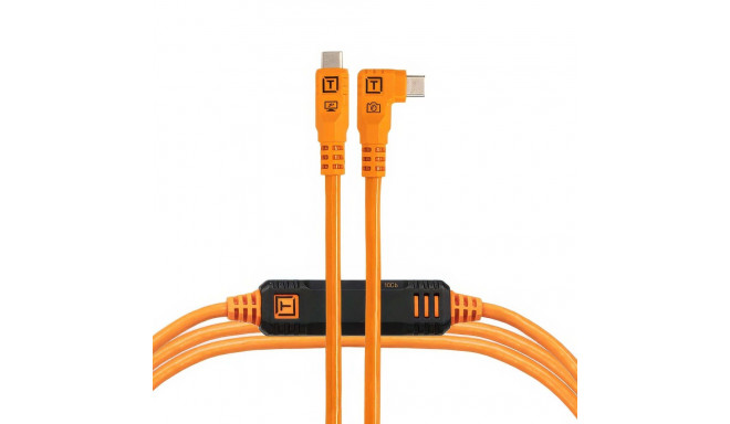 TetherPro Optima 10G USB-C, 4.6m, Straight to Right, Orange