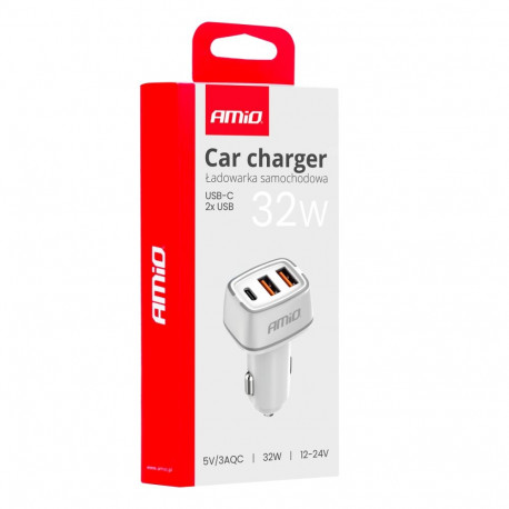 Autolaadija 2x USB-A + USB-C 32W 12/24V