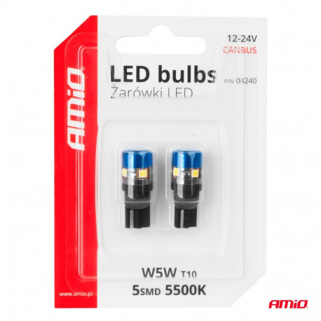LED 2tk T10 W5W 5SMD 12/24V canbus valge