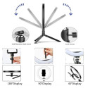 RoGer XT Tripod with phone holder and LED lamp 10" 1.6m