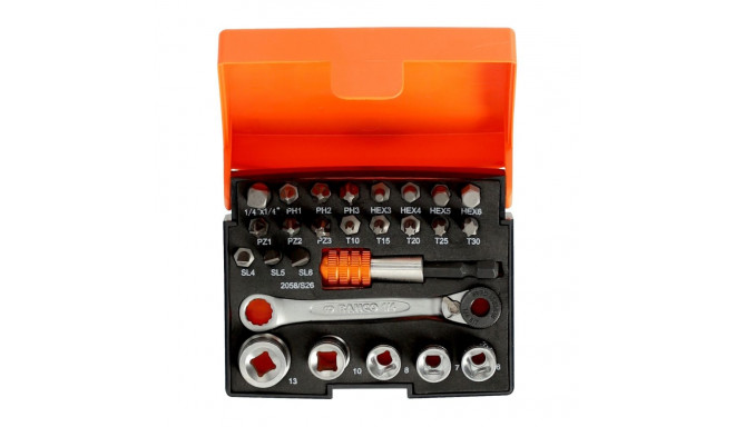 Sockets 6-13mm and bits PH,PZ,SL,HEX,TX set 26 pcs