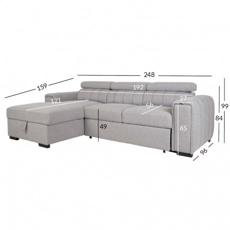 Nurgadiivanvoodi ODELIA VN 248x96/159xH84/99cm, hall