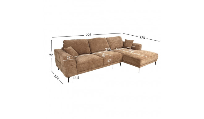 Nurgadiivan OLIVIA PN 295x104/170xH92 cm, beež