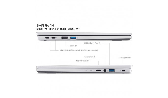 Sülearvuti Acer Swift Go 14 OLED, i5 16GB 512GB, hõbe