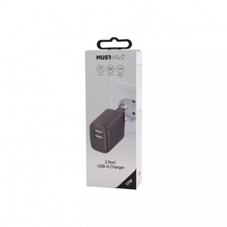 Travel Charger 17W 2xUSB-A By Musthavz Black
