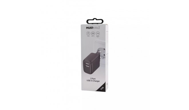 Travel Charger 17W 2xUSB-A By Musthavz Black