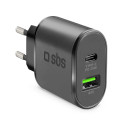 Travel Charger USB Type-C PD 25W USB AFC By SBS Black