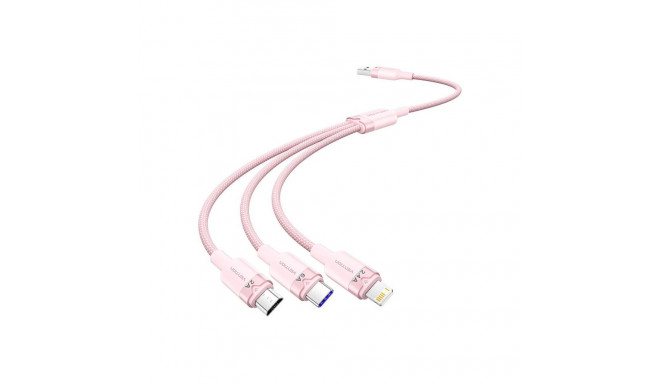 USB 2.0 A to 3-in-1 6A cable Vention CTRPG 1.5M (pink)
