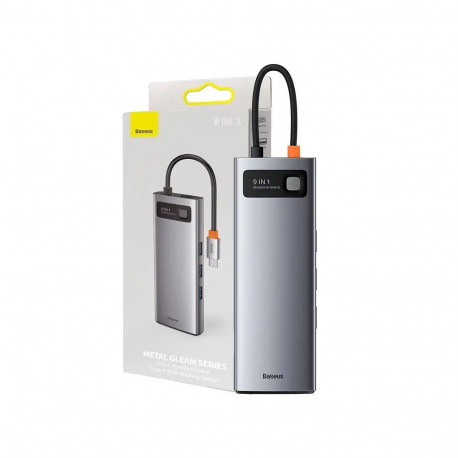 Hub 9in1 Baseus Metal Gleam Series, USB-C to 3x USB 3.0 + HDMI + USB-C PD + Ethernet RJ45 + microSD/