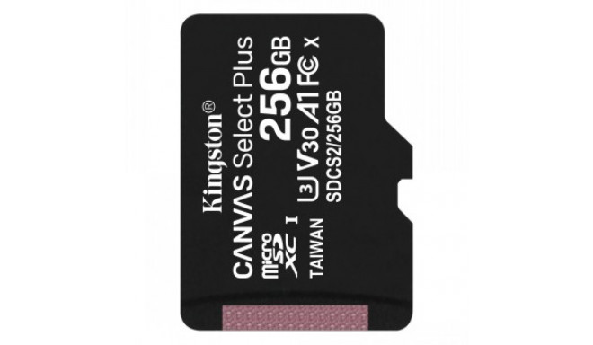 KINGSTON 256GB MICROSDHC CANVAS SELECT PLUS 100R SINGLE PACK W/O ADAPTER