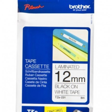 BROTHER TZE-231 BLACK ON WHITE LABELLING TAPE 12MM