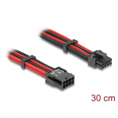Delock Extension Cable 8 pin male to 6 + 2 pin PCIe female textile shielding red-black 30 cm
